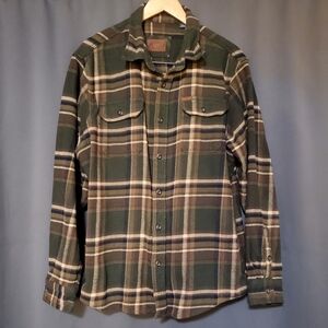 Orvis Green Plaid Flannel Button Down Shirt Size XL